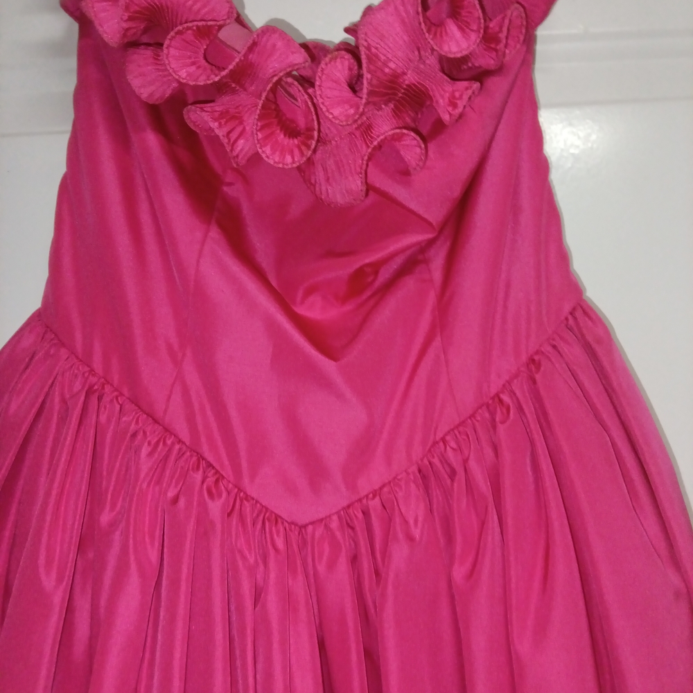 🦄 Vintage Richilene Chic Fuchsia Ruffle Evening Dress Gown Size Large - Picture 6 of 10